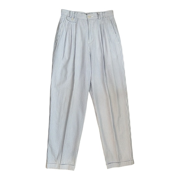 Vintage Lizsport Pleated Seersucker Trousers Sz 6 - Picture 1 of 10